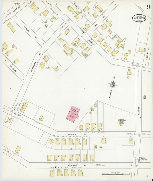 Sanborn Fire Insurance Map from Methuen, Essex County, Massachusetts (1911), Sheet #0009 - Historic Sanborn Fire Insurance Map Print, vintage old map wall art, antique decor, genealogy gift, Massachusetts Massachusetts map