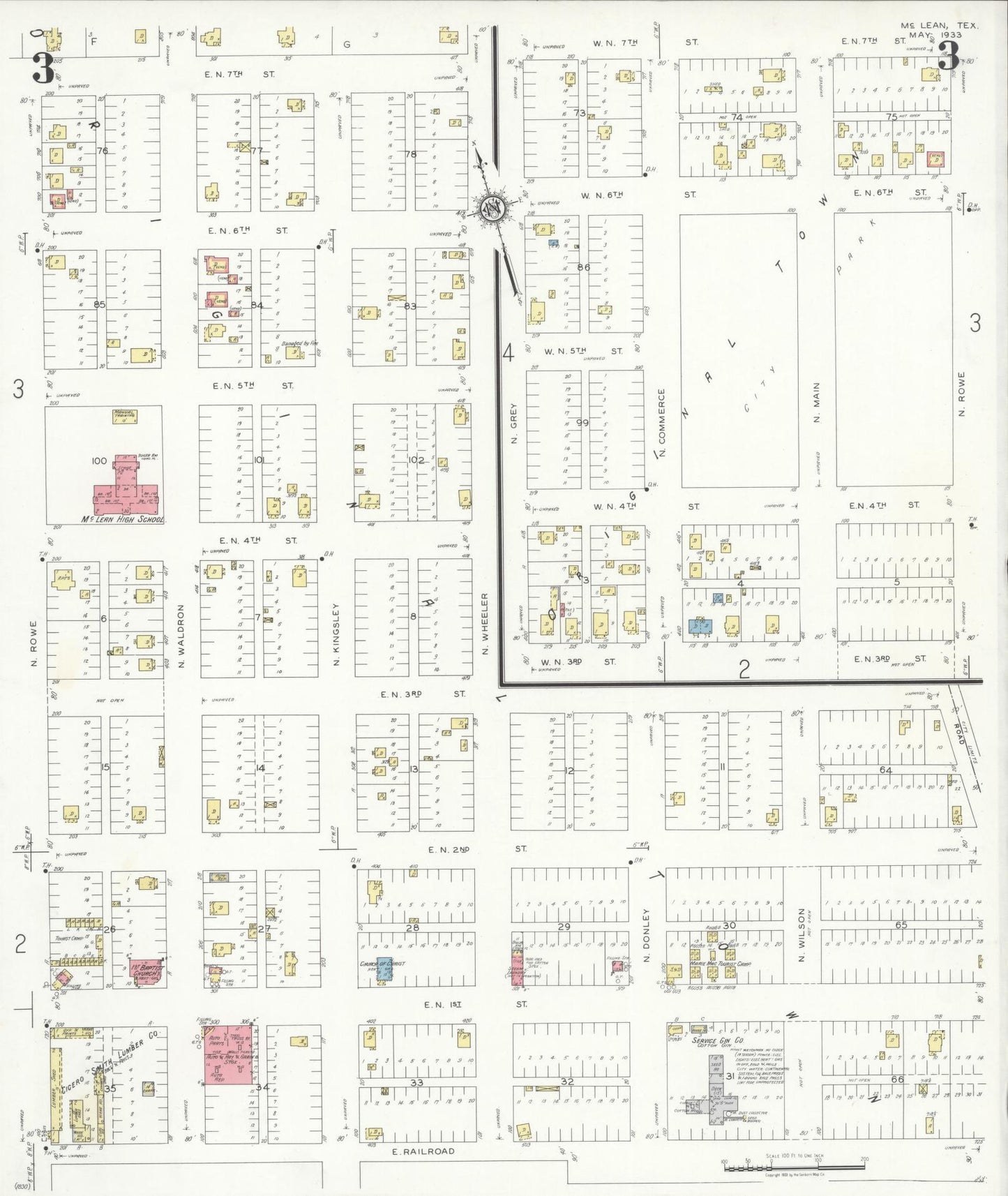 Sanborn Fire Insurance Map from McLean, Gray County, Texas (1933), Sheet #0003 - Historic Sanborn Fire Insurance Map Print, vintage old map wall art, antique decor, genealogy gift, Texas Texas map