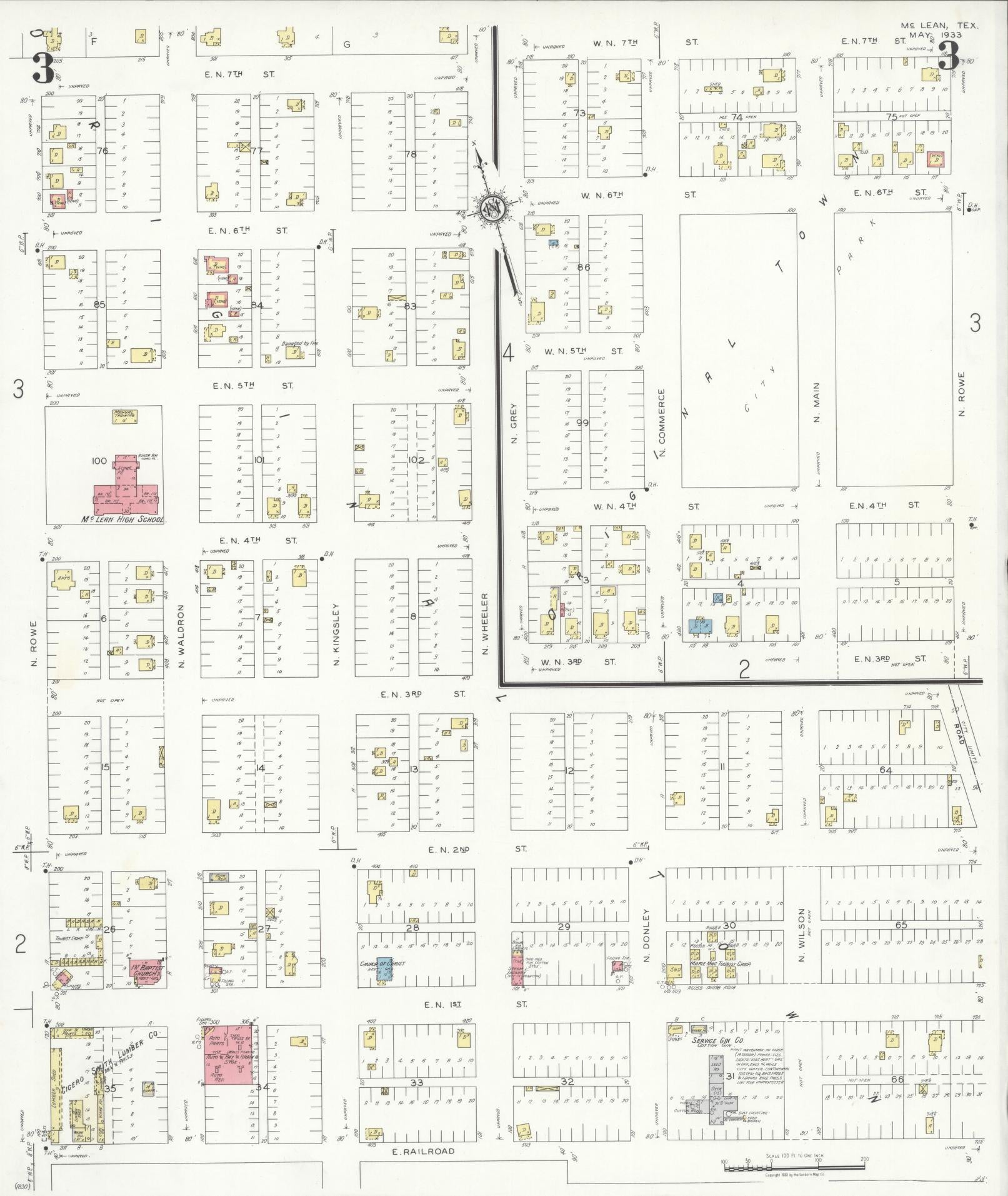 Sanborn Fire Insurance Map from McLean, Gray County, Texas (1933), Sheet #0003 - Historic Sanborn Fire Insurance Map Print, vintage old map wall art, antique decor, genealogy gift, Texas Texas map