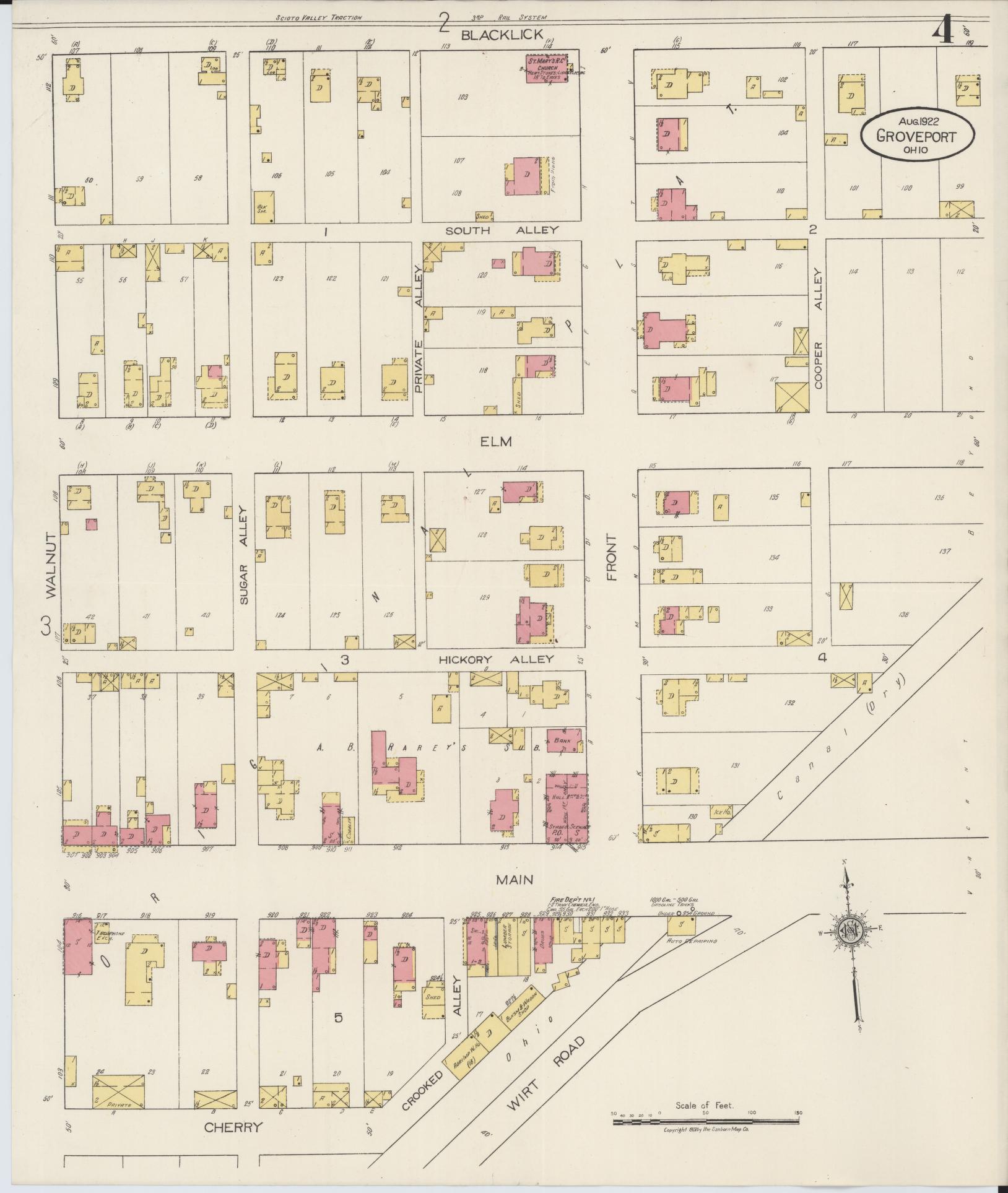Sanborn Fire Insurance Map from Groveport, Franklin County, Ohio (1922), Sheet #0004 - Historic Sanborn Fire Insurance Map Print, vintage old map wall art, antique decor, genealogy gift, Ohio Ohio map