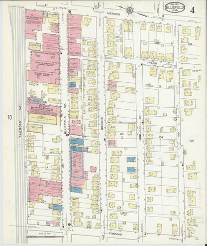 Sanborn Fire Insurance Map from Bluefield, Mercer County, West Virginia (1914), Sheet #0004 - Complete Map Set gallery image, historic Sanborn map, vintage wall art, West Virginia West Virginia