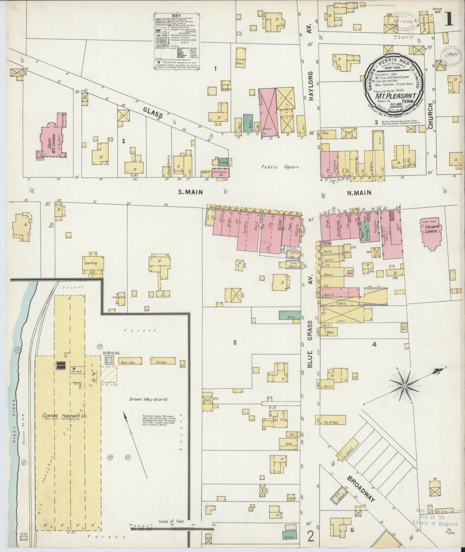 Sanborn Fire Insurance Map from Mount Pleasant, Maury County, Tennessee. (1889) – Historic Sanborn Fire Insurance Map Print