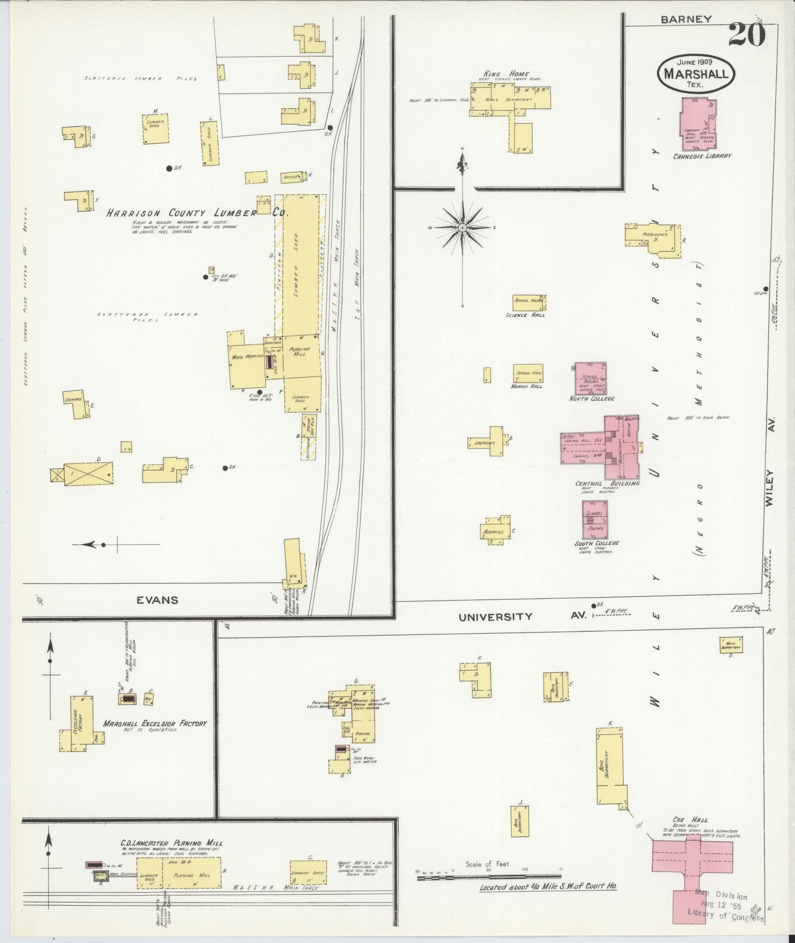 Sanborn Fire Insurance Map from Marshall, Harrison County, Texas (1909), Sheet #0020 - Complete Map Set gallery image, historic Sanborn map, vintage wall art, Texas Texas