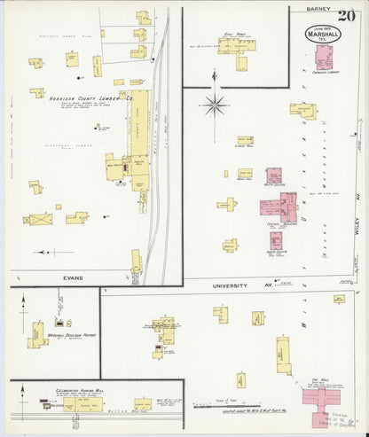 Sanborn Fire Insurance Map from Marshall, Harrison County, Texas (1909), Sheet #0020 - Complete Map Set gallery image, historic Sanborn map, vintage wall art, Texas Texas