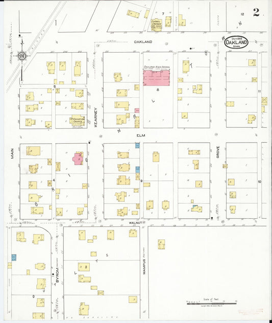 Sanborn Fire Insurance Map from Oakland, Pottawattmie County, Iowa (1918), Sheet #0002 - Historic Sanborn Fire Insurance Map Print, vintage old map wall art