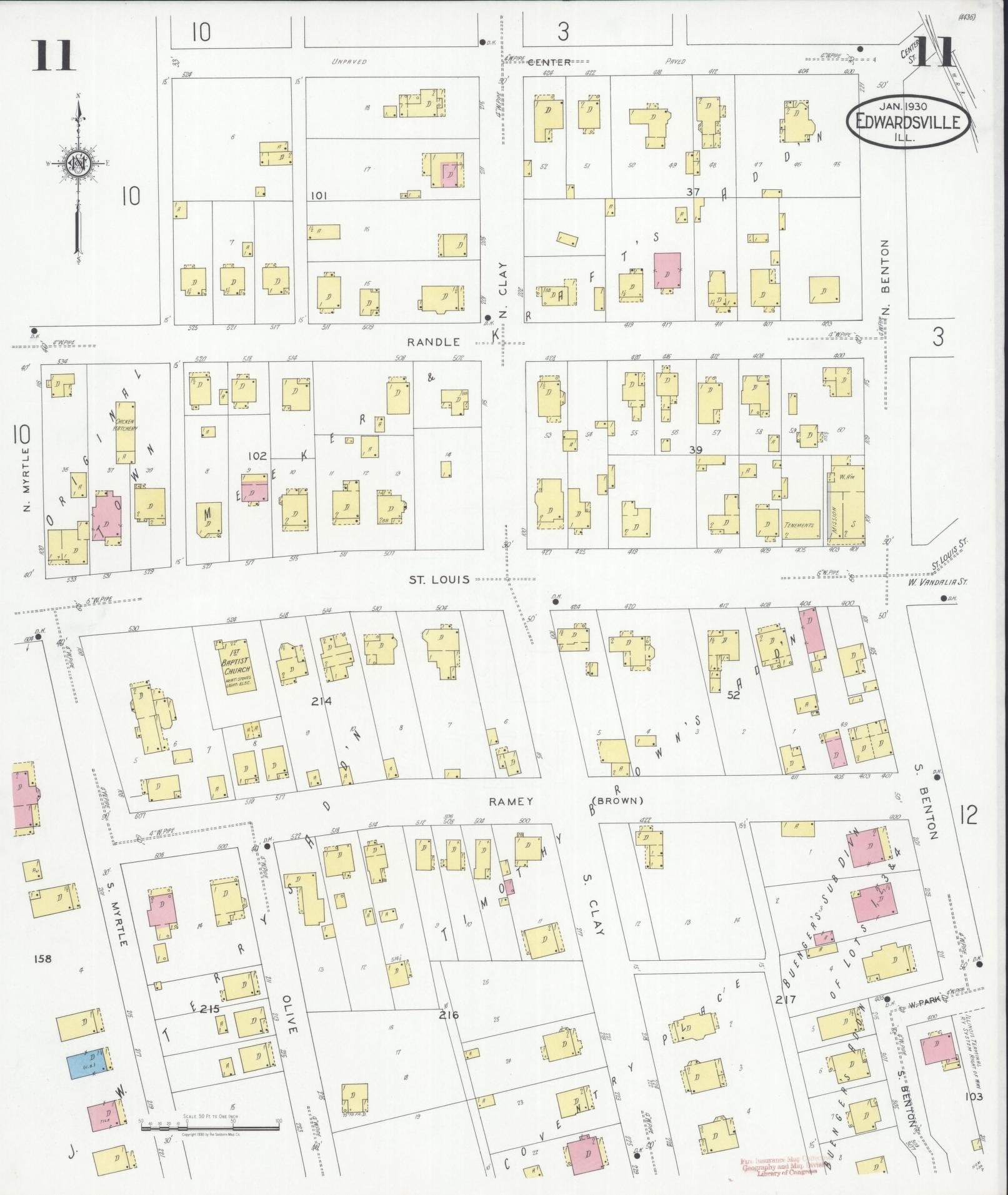 Sanborn Fire Insurance Map from Edwardsville, Madison County, Illinois (1930), Sheet #0011 - Historic Sanborn Fire Insurance Map Print, vintage old map wall art, antique decor, genealogy gift, Illinois Illinois map