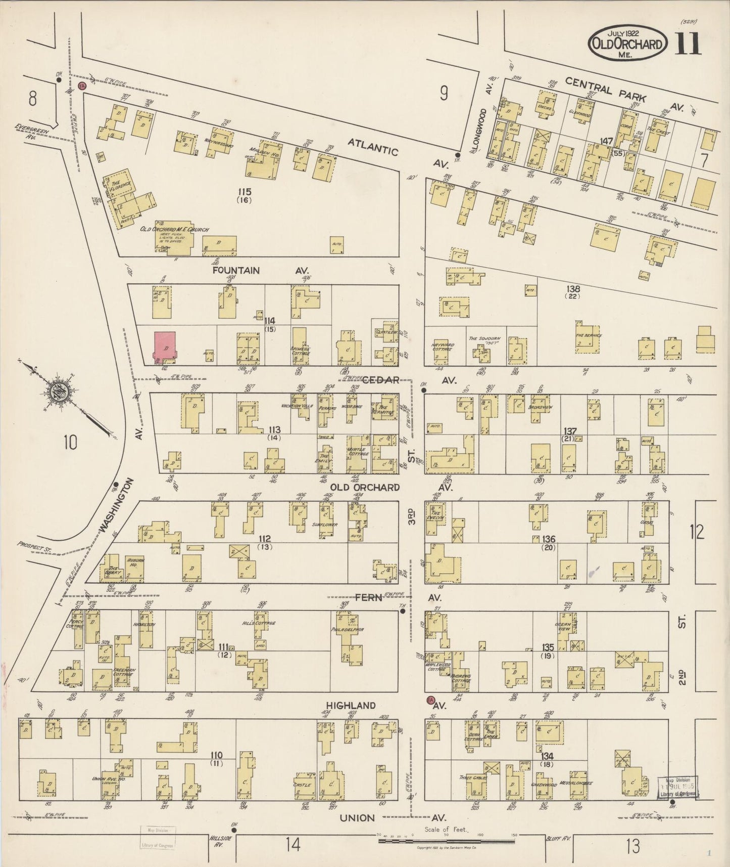 Sanborn Fire Insurance Map from Old Orchard, York County, Maine (1922), Sheet #0011 - Complete Map Set gallery image, historic Sanborn map, vintage wall art, Maine Maine