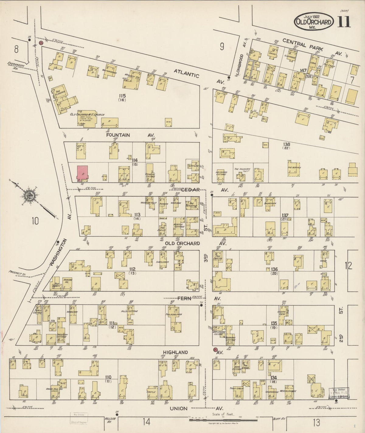 Sanborn Fire Insurance Map from Old Orchard, York County, Maine (1922), Sheet #0011 - Complete Map Set gallery image, historic Sanborn map, vintage wall art, Maine Maine