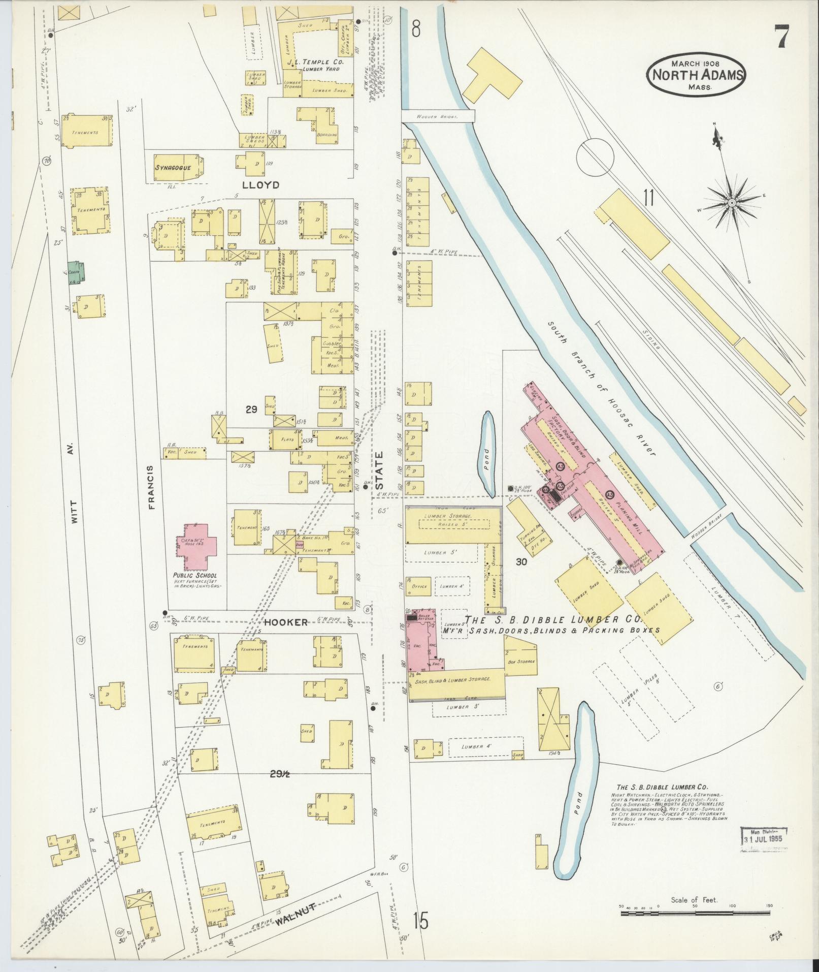 Sanborn Fire Insurance Map from North Adams, Berkshire County, Massachusetts (1908), Sheet #0007 - Complete Map Set gallery image, historic Sanborn map, vintage wall art, Massachusetts Massachusetts