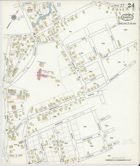 Sanborn Fire Insurance Map from Barre, Washington County, Vermont (1916), Sheet #0024 - Historic Sanborn Fire Insurance Map Print, vintage old map wall art, antique decor, genealogy gift, Vermont Vermont map
