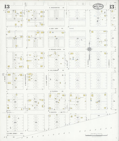 Sanborn Fire Insurance Map from Midland, Midland County, Texas (1929), Sheet #0013 - Historic Sanborn Fire Insurance Map Print, vintage old map wall art, antique decor, genealogy gift, Texas Texas map