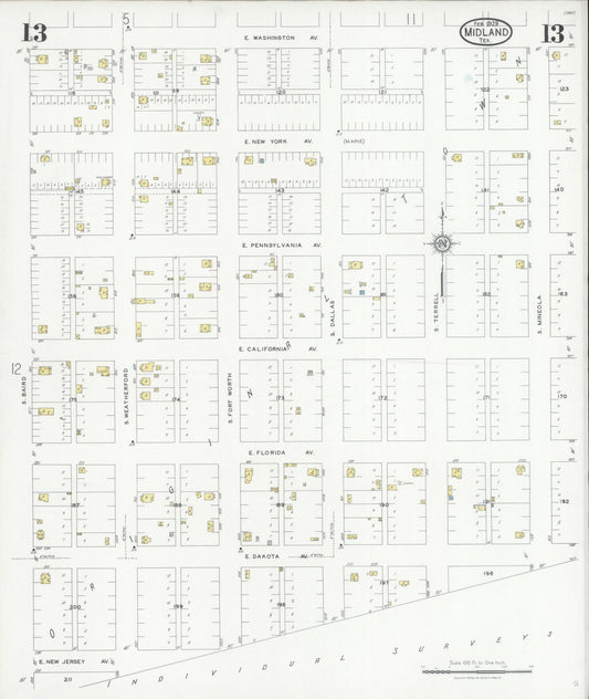 Sanborn Fire Insurance Map from Midland, Midland County, Texas (1929), Sheet #0013 - Historic Sanborn Fire Insurance Map Print, vintage old map wall art, antique decor, genealogy gift, Texas Texas map