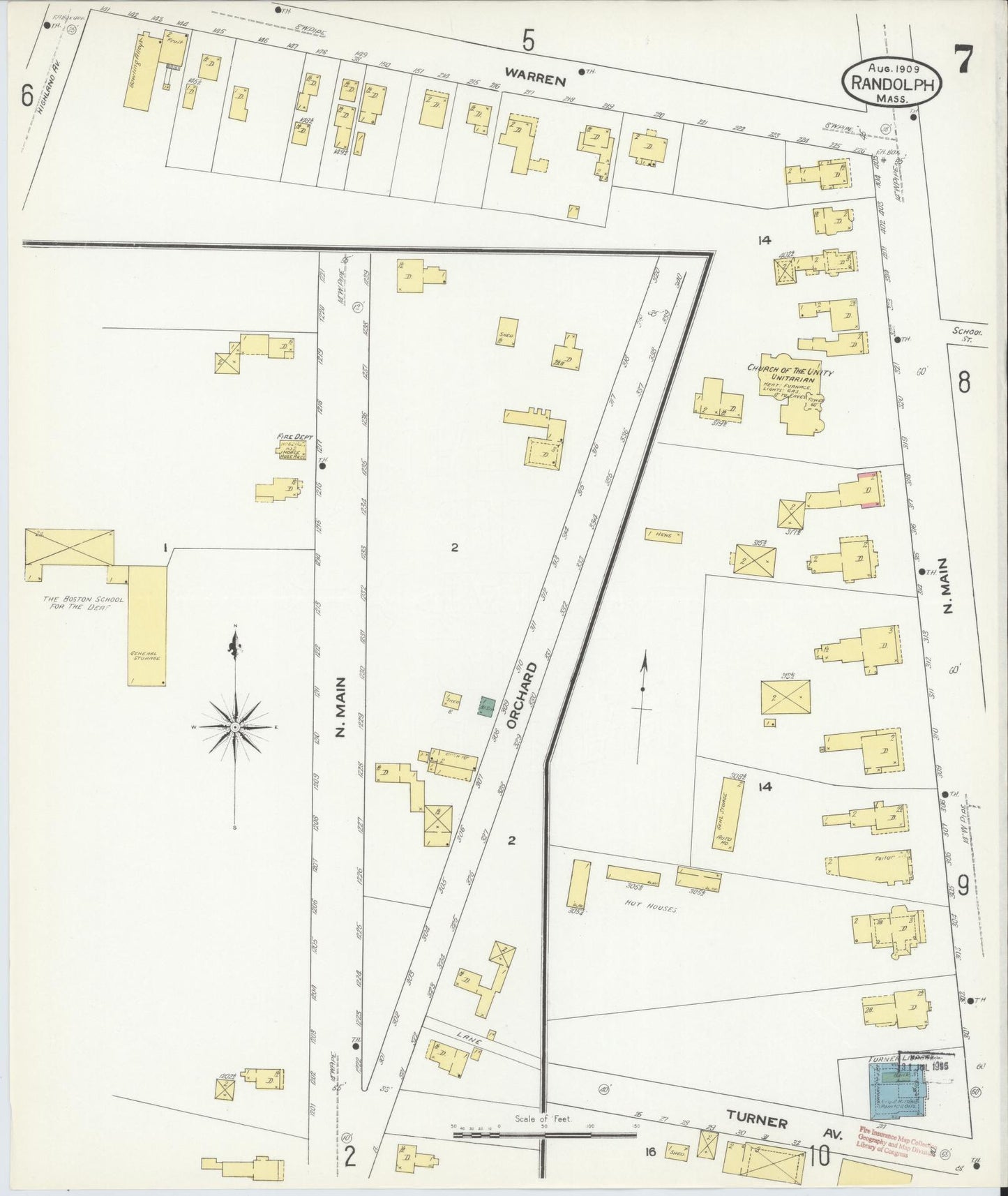 Sanborn Fire Insurance Map from Randolph, Norfolk County, Massachusetts (1909), Sheet #0007 - Complete Map Set gallery image, historic Sanborn map, vintage wall art, Massachusetts Massachusetts