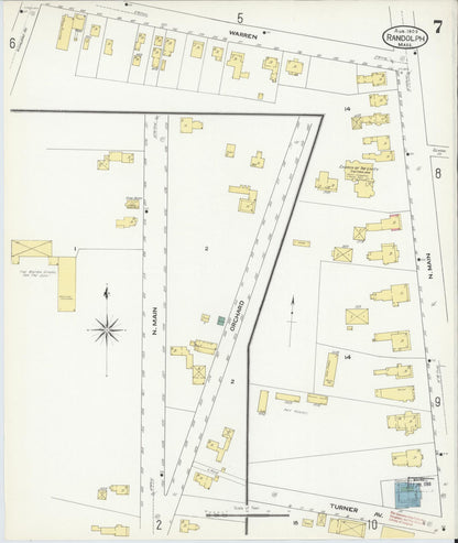 Sanborn Fire Insurance Map from Randolph, Norfolk County, Massachusetts (1909), Sheet #0007 - Complete Map Set gallery image, historic Sanborn map, vintage wall art, Massachusetts Massachusetts