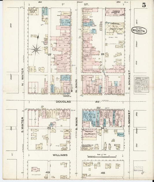 Sanborn Fire Insurance Map from Wichita, Sedgwick County, Kansas (1884), Sheet #0005 - Historic Sanborn Fire Insurance Map Print, vintage old map wall art, antique decor, genealogy gift, Kansas Kansas map
