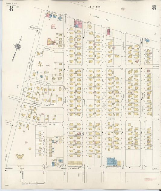 Sanborn Fire Insurance Map from Merrick, Nassau County, New York (1947), Sheet #0008 - Historic Sanborn Fire Insurance Map Print, vintage old map wall art, antique decor, genealogy gift, New York New York map
