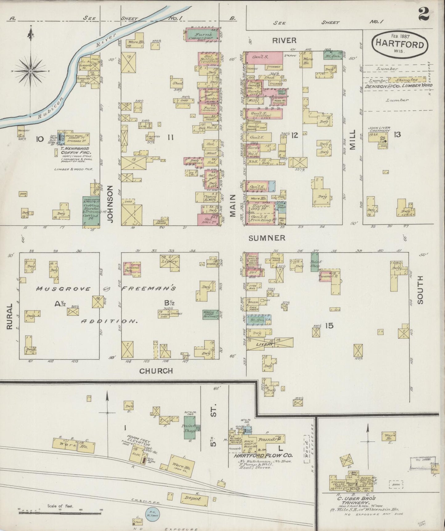 Sanborn Fire Insurance Map from Hartford, Washington County, Wisconsin (1887), Sheet #0002 - Complete Map Set gallery image, historic Sanborn map, vintage wall art, Wisconsin Wisconsin