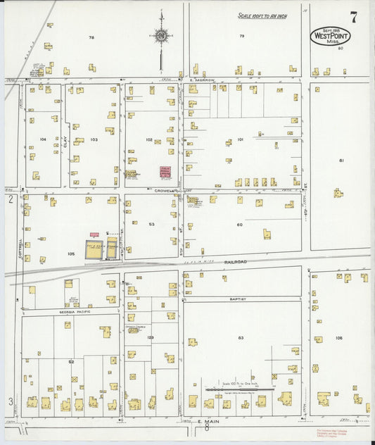 Sanborn Fire Insurance Map from West Point, Clay County, Mississippi (1918), Sheet #0007 - Historic Sanborn Fire Insurance Map Print, vintage old map wall art, antique decor, genealogy gift, Mississippi Mississippi map