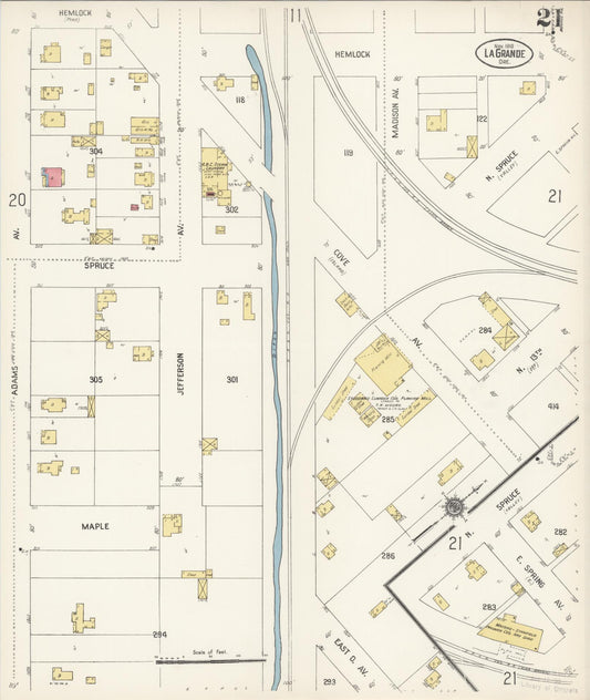 Sanborn Fire Insurance Map from La Grande, Union County, Oregon (1910), Sheet #0021 - Historic Sanborn Fire Insurance Map Print, vintage old map wall art, antique decor, genealogy gift, Oregon Oregon map