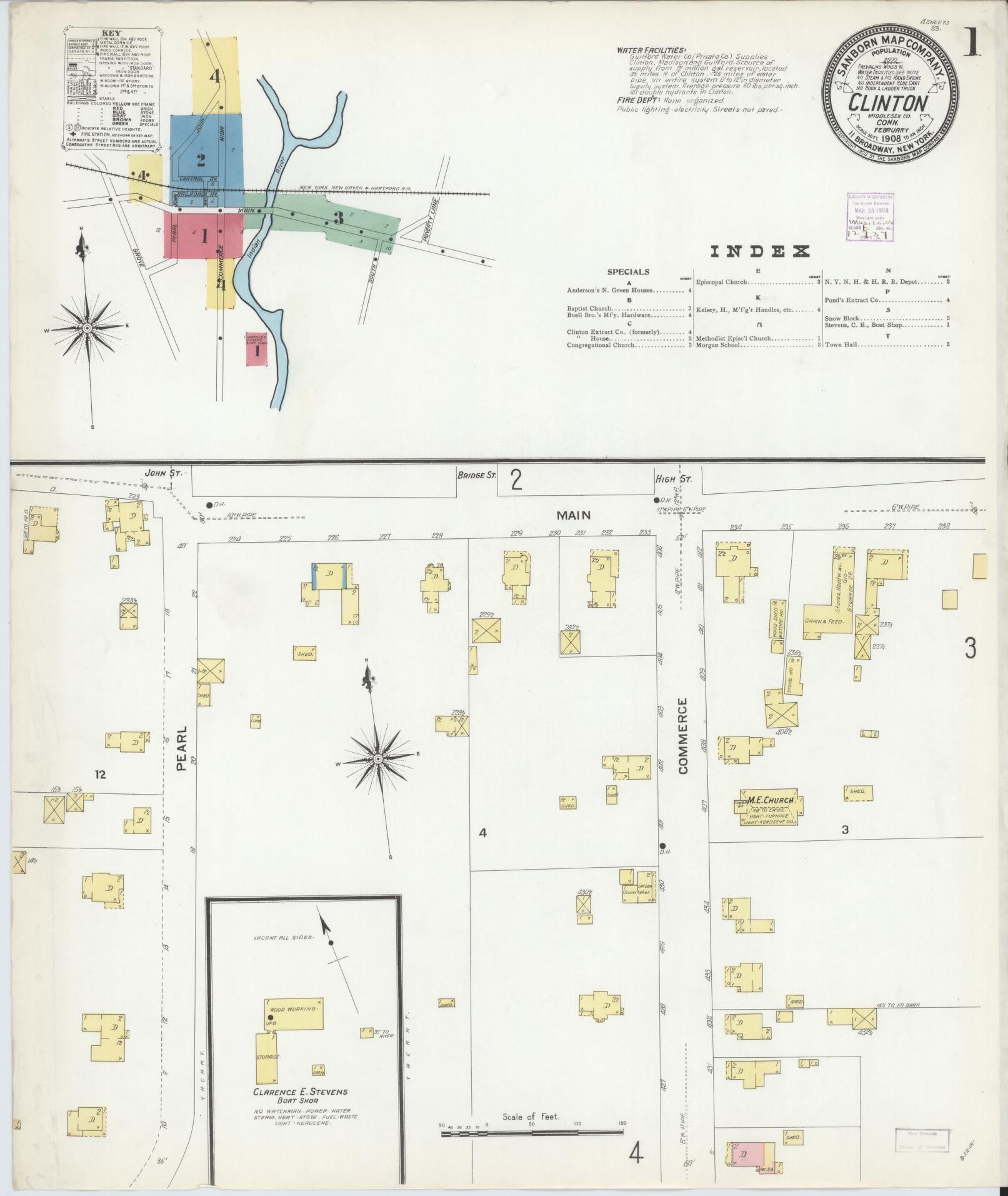 Sanborn Fire Insurance Map from Clinton, Middlesex County, Connecticut (1908), Sheet #0001 - Complete Map Set gallery image, historic Sanborn map, vintage wall art, Connecticut Connecticut