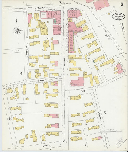 Sanborn Fire Insurance Map from Claremont, Sullivan County, New Hampshire (1899), Sheet #0005 - Historic Sanborn Fire Insurance Map Print, vintage old map wall art, antique decor, genealogy gift, New Hampshire New Hampshire map