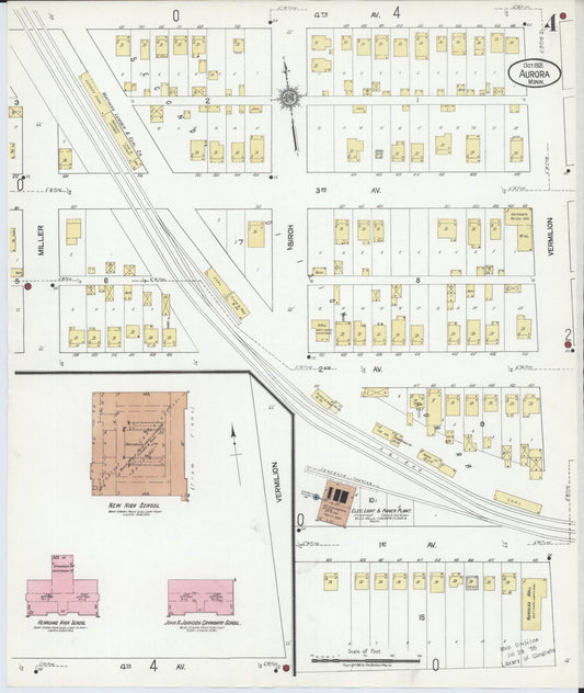 Sanborn Fire Insurance Map from Aurora, Saint Louis County, Minnesota (1921), Sheet #0004 - Historic Sanborn Fire Insurance Map Print, vintage old map wall art, antique decor, genealogy gift, Minnesota Minnesota map