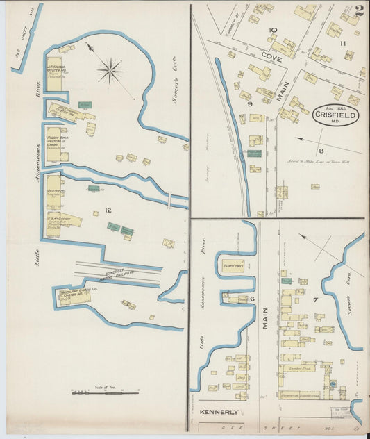 Sanborn Fire Insurance Map from Crisfield, Somerset County, Maryland (1885), Sheet #0002 - Historic Sanborn Fire Insurance Map Print, vintage old map wall art, antique decor, genealogy gift, Maryland Maryland map