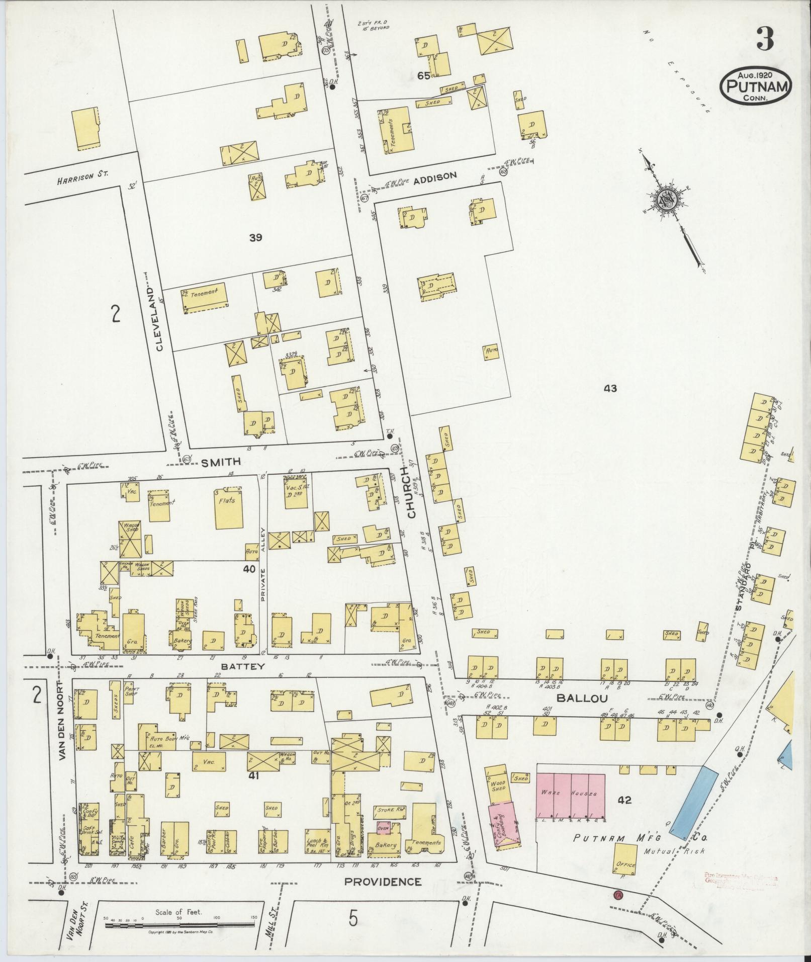 Sanborn Fire Insurance Map from Putnam, Windham County, Connecticut (1920), Sheet #0003 - Complete Map Set gallery image, historic Sanborn map, vintage wall art, Connecticut Connecticut