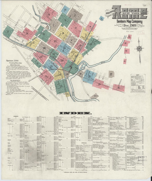 Sanborn Fire Insurance Map from Rome, Oneida County, New York (1909), Sheet #0001 - Historic Sanborn Fire Insurance Map Print, vintage old map wall art, antique decor, genealogy gift, New York New York map