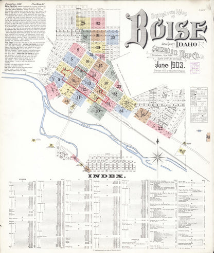 Sanborn Fire Insurance Map from Boise, Ada County, Idaho (1903), Sheet #0001 - Complete Map Set gallery image, historic Sanborn map, vintage wall art, Idaho Idaho