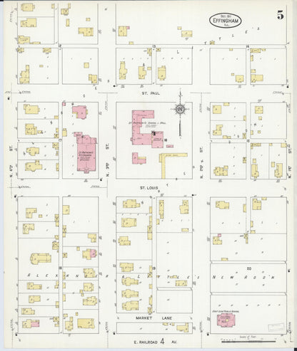 Sanborn Fire Insurance Map from Effingham, Effingham County, Illinois (1911), Sheet #0005 - Complete Map Set gallery image, historic Sanborn map, vintage wall art, Illinois Illinois