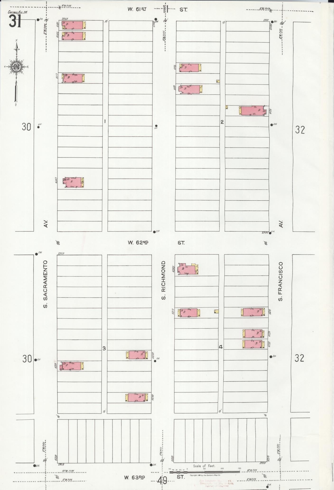 Sanborn Fire Insurance Map from Chicago, Cook County, Illinois (1920), Sheet #0031 - Historic Sanborn Fire Insurance Map Print, vintage old map wall art, antique decor, genealogy gift, Illinois Illinois map