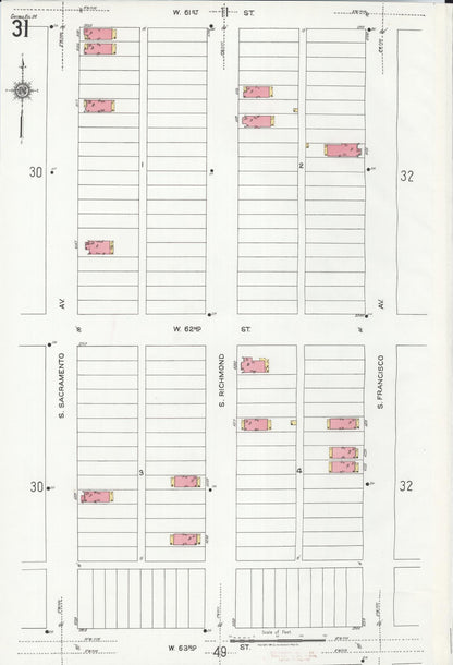 Sanborn Fire Insurance Map from Chicago, Cook County, Illinois (1920), Sheet #0031 - Historic Sanborn Fire Insurance Map Print, vintage old map wall art, antique decor, genealogy gift, Illinois Illinois map