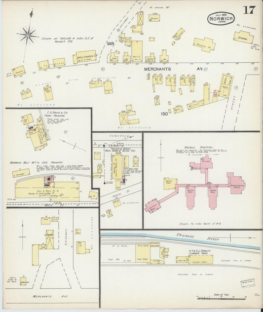 Sanborn Fire Insurance Map from Norwich, New London County, Connecticut (1892), Sheet #0017 - Historic Sanborn Fire Insurance Map Print, vintage old map wall art, antique decor, genealogy gift, Connecticut Connecticut map