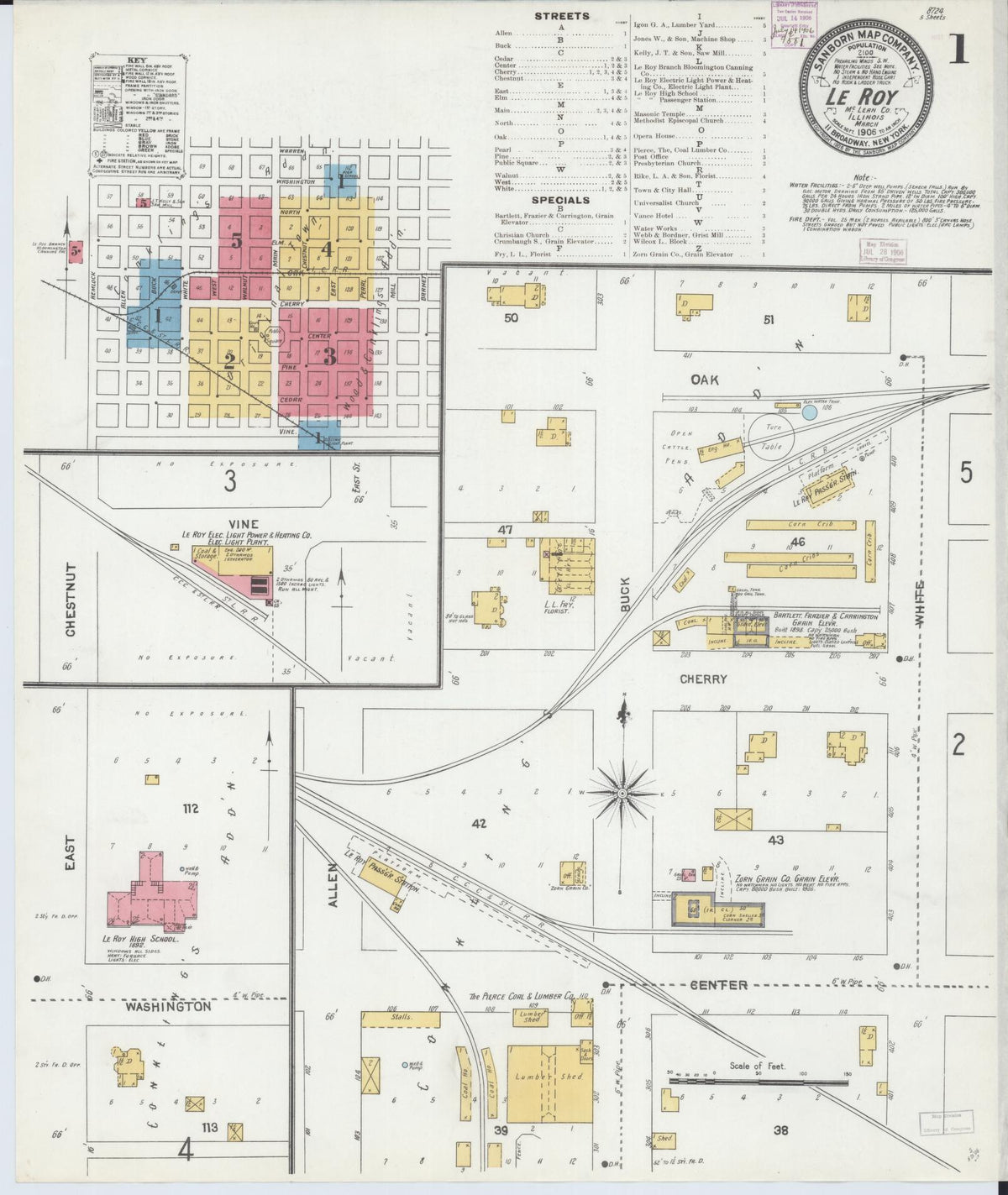 Sanborn Fire Insurance Map from Leroy, McLean County, Illinois (1906), Sheet #0001 - Complete Map Set gallery image, historic Sanborn map, vintage wall art, Illinois Illinois