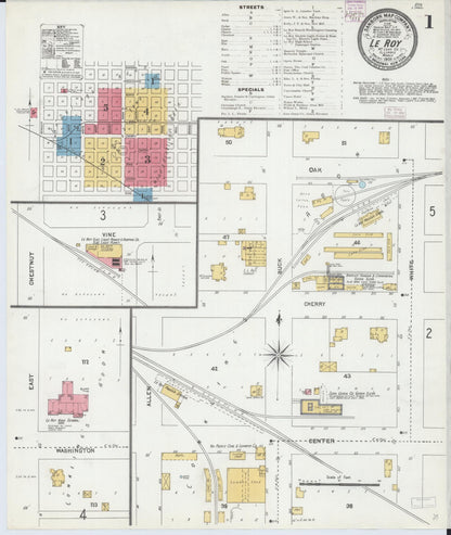 Sanborn Fire Insurance Map from Leroy, McLean County, Illinois (1906), Sheet #0001 - Complete Map Set gallery image, historic Sanborn map, vintage wall art, Illinois Illinois