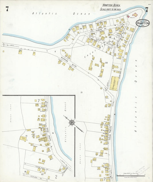 Sanborn Fire Insurance Map from Hampton, Rockingham County, New Hampshire (1923), Sheet #0007 - Historic Sanborn Fire Insurance Map Print, vintage old map wall art, antique decor, genealogy gift, New Hampshire New Hampshire map
