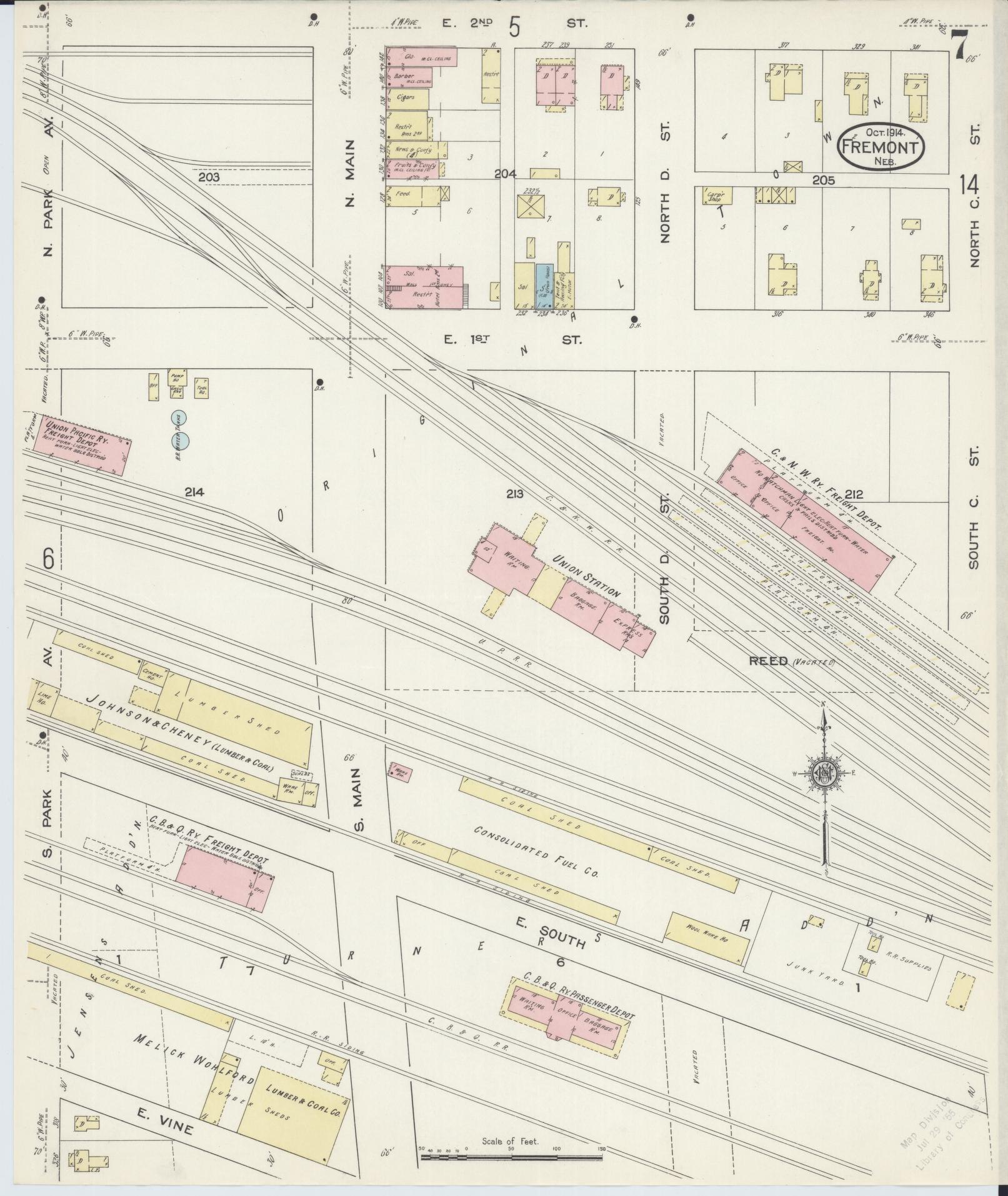 Sanborn Fire Insurance Map from Fremont, Dodge County, Nebraska (1914), Sheet #0007 - Historic Sanborn Fire Insurance Map Print, vintage old map wall art, antique decor, genealogy gift, Nebraska Nebraska map