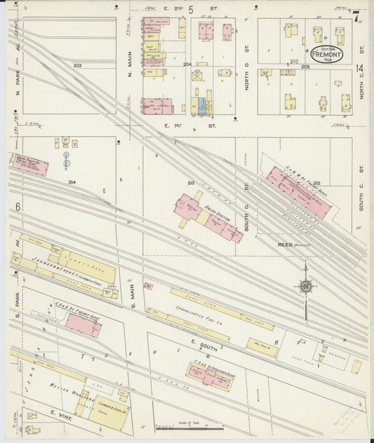 Sanborn Fire Insurance Map from Fremont, Dodge County, Nebraska (1914), Sheet #0007 - Historic Sanborn Fire Insurance Map Print, vintage old map wall art, antique decor, genealogy gift, Nebraska Nebraska map
