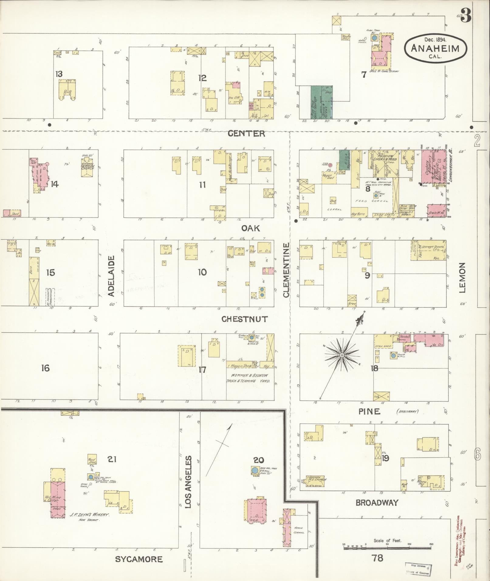 Sanborn Fire Insurance Map from Anaheim, Orange County, California (1894), Sheet #0003 - Historic Sanborn Fire Insurance Map Print, vintage old map wall art, antique decor, genealogy gift, California California map