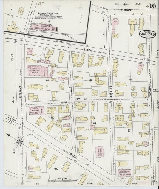 Sanborn Fire Insurance Map from Concord, Merrimack County, New Hampshire (1889), Sheet #0016 - Historic Sanborn Fire Insurance Map Print, vintage old map wall art, antique decor, genealogy gift, New Hampshire New Hampshire map