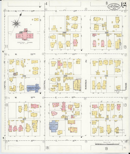 Sanborn Fire Insurance Map from Cheyenne, Laramie County, Wyoming (1907), Sheet #0012 - Complete Map Set gallery image, historic Sanborn map, vintage wall art, Wyoming Wyoming