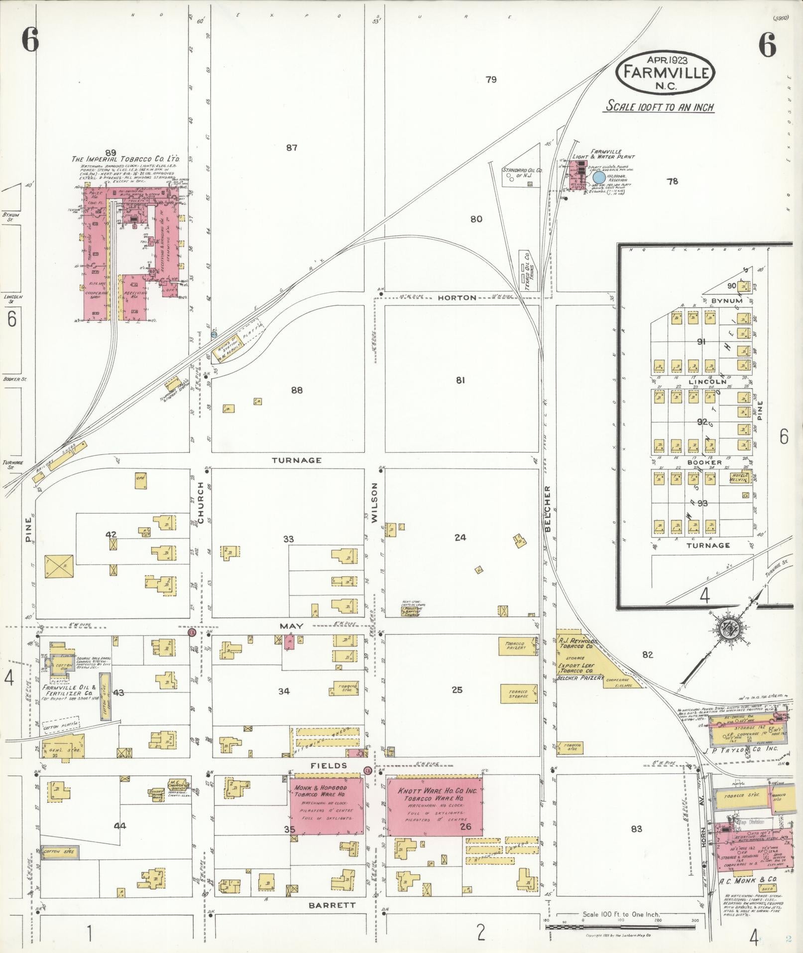 Sanborn Fire Insurance Map from Farmville, Pitt County, North Carolina (1923), Sheet #0006 - Historic Sanborn Fire Insurance Map Print, vintage old map wall art, antique decor, genealogy gift, North Carolina North Carolina map