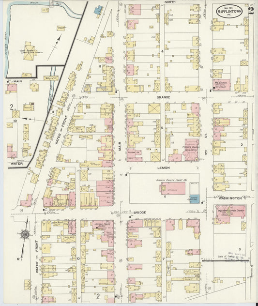 Sanborn Fire Insurance Map from Mifflintown, Juniata County, Pennsylvania (1911), Sheet #0002 - Historic Sanborn Fire Insurance Map Print, vintage old map wall art, antique decor, genealogy gift, Pennsylvania Pennsylvania map