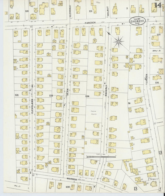 Sanborn Fire Insurance Map from Everett, Middlesex County, Massachusetts (1897), Sheet #0014 - Historic Sanborn Fire Insurance Map Print, vintage old map wall art, antique decor, genealogy gift, Massachusetts Massachusetts map