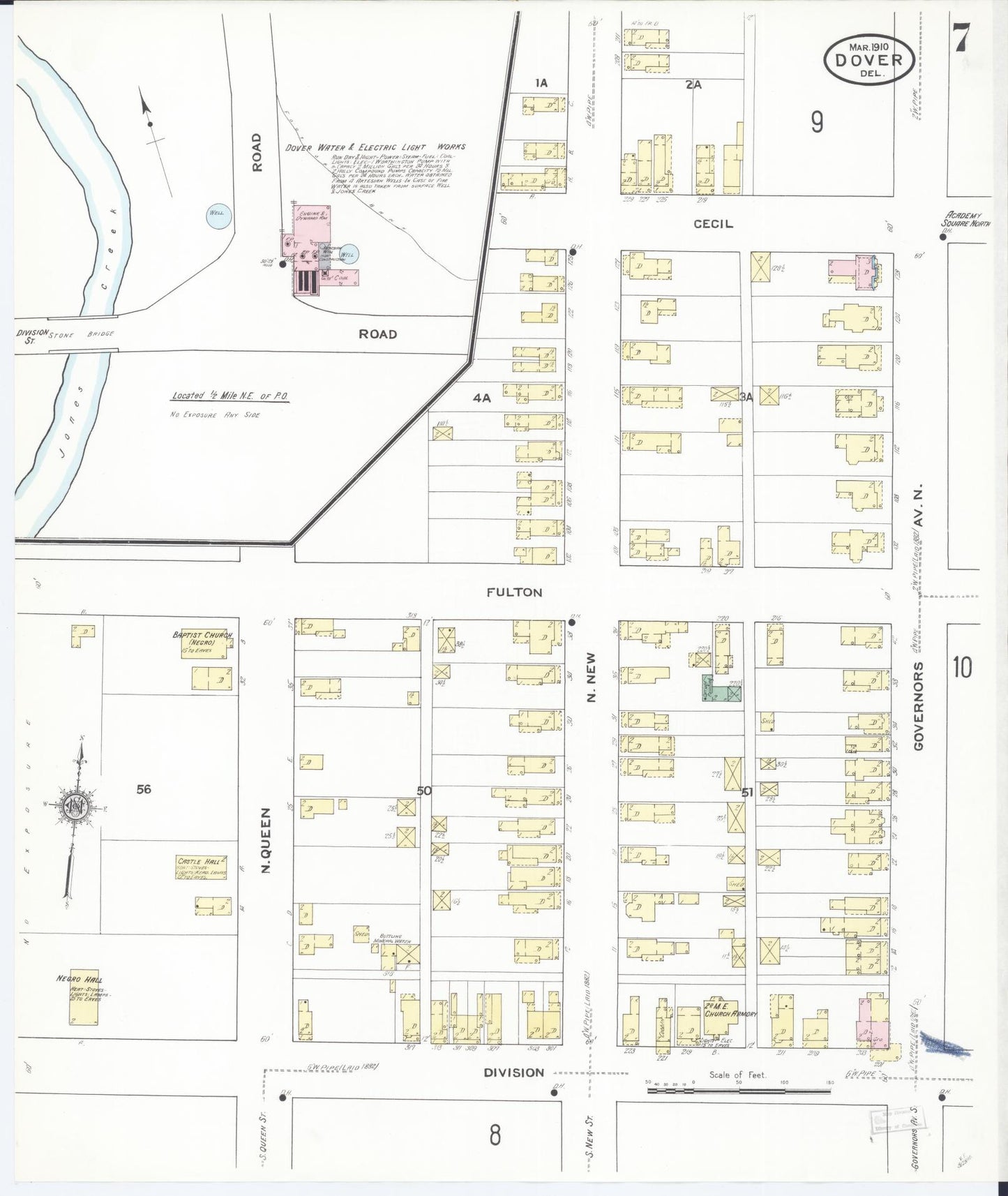 Sanborn Fire Insurance Map from Dover, Kent County, Delaware (1910), Sheet #0007 - Complete Map Set gallery image, historic Sanborn map, vintage wall art, Delaware Delaware