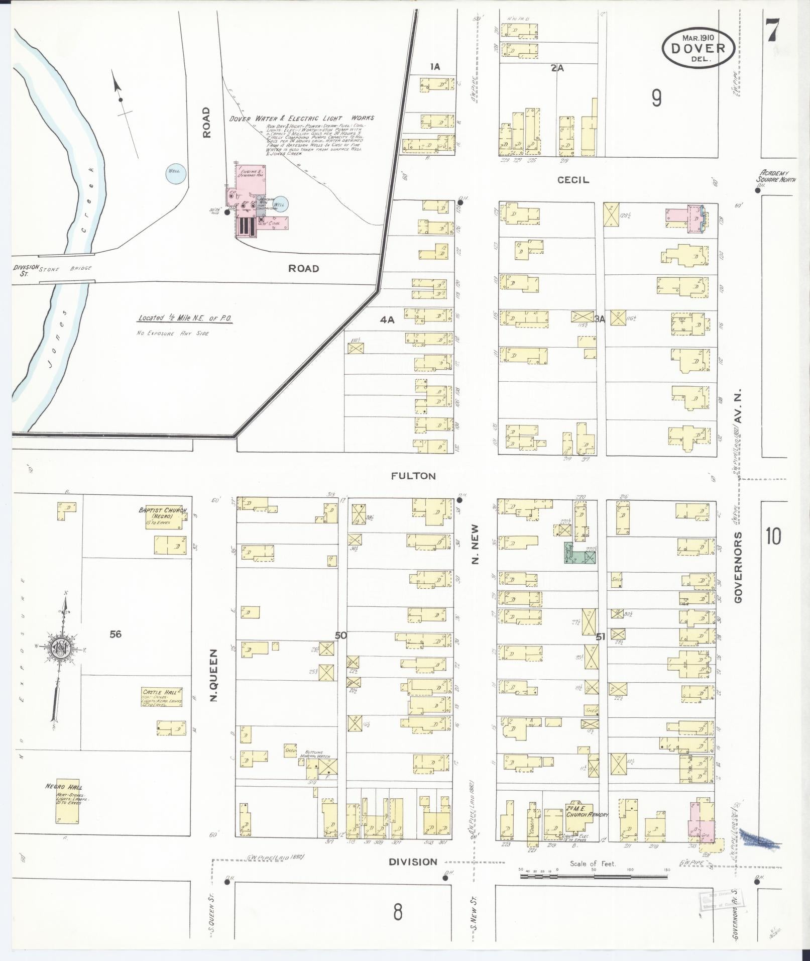 Sanborn Fire Insurance Map from Dover, Kent County, Delaware (1910), Sheet #0007 - Complete Map Set gallery image, historic Sanborn map, vintage wall art, Delaware Delaware