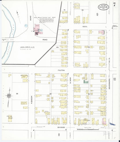 Sanborn Fire Insurance Map from Dover, Kent County, Delaware (1910), Sheet #0007 - Complete Map Set gallery image, historic Sanborn map, vintage wall art, Delaware Delaware