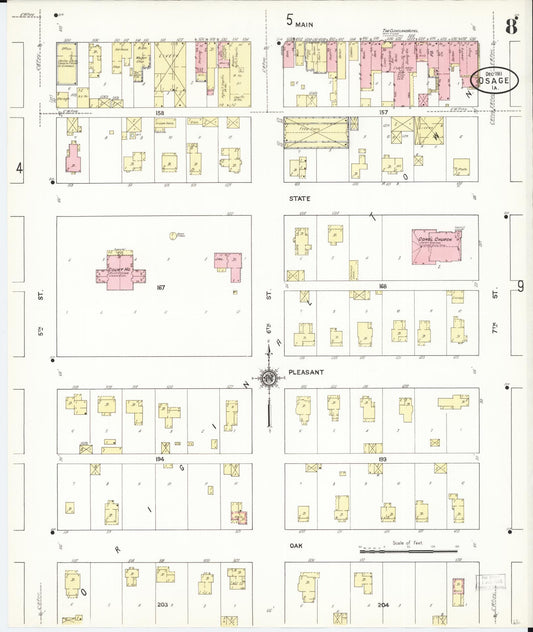 Sanborn Fire Insurance Map from Osage, Mitchell County, Iowa (1911), Sheet #0008 - Historic Sanborn Fire Insurance Map Print, vintage old map wall art