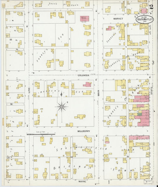Sanborn Fire Insurance Map from South Whitley, Whitley County, Indiana (1900), Sheet #0002 - Historic Sanborn Fire Insurance Map Print, vintage old map wall art, antique decor, genealogy gift, Indiana Indiana map
